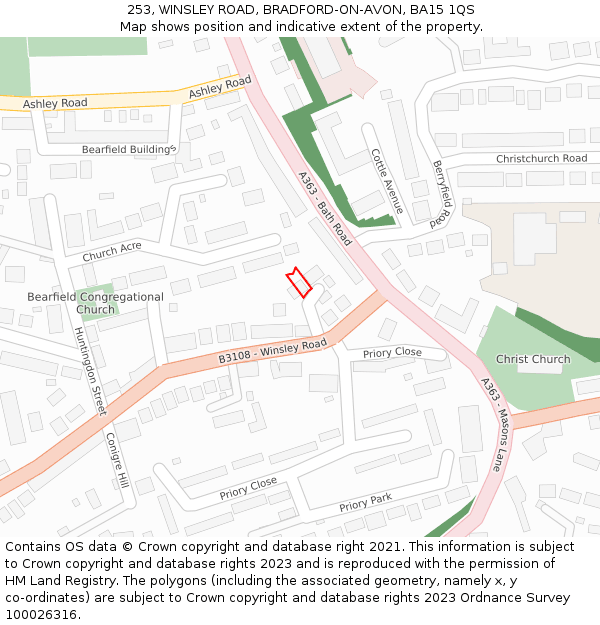 253, WINSLEY ROAD, BRADFORD-ON-AVON, BA15 1QS: Location map and indicative extent of plot
