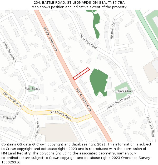254, BATTLE ROAD, ST LEONARDS-ON-SEA, TN37 7BA: Location map and indicative extent of plot