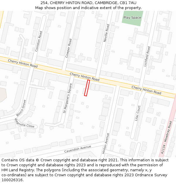 254, CHERRY HINTON ROAD, CAMBRIDGE, CB1 7AU: Location map and indicative extent of plot