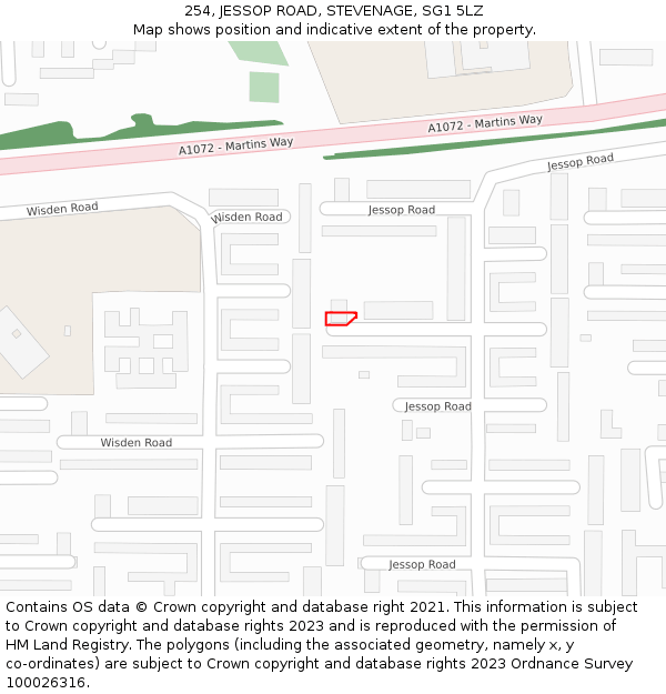 254, JESSOP ROAD, STEVENAGE, SG1 5LZ: Location map and indicative extent of plot
