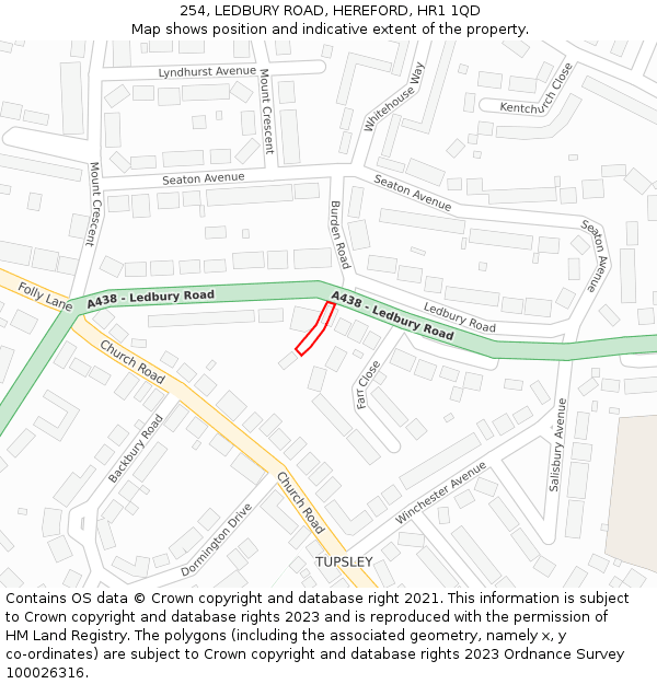 254, LEDBURY ROAD, HEREFORD, HR1 1QD: Location map and indicative extent of plot