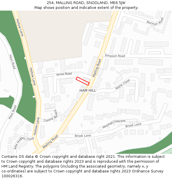 254, MALLING ROAD, SNODLAND, ME6 5JW: Location map and indicative extent of plot