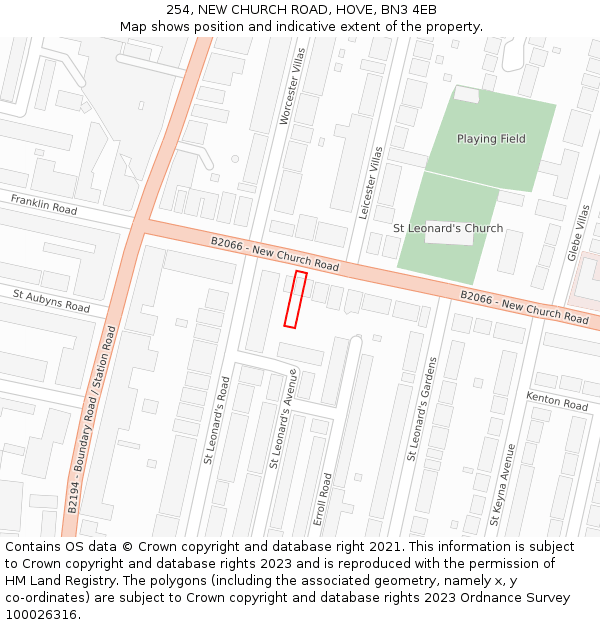254, NEW CHURCH ROAD, HOVE, BN3 4EB: Location map and indicative extent of plot