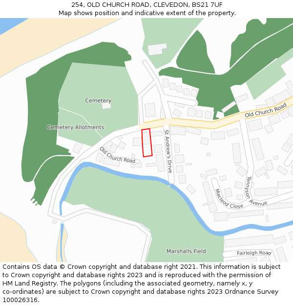 254, OLD CHURCH ROAD, CLEVEDON, BS21 7UF: Location map and indicative extent of plot