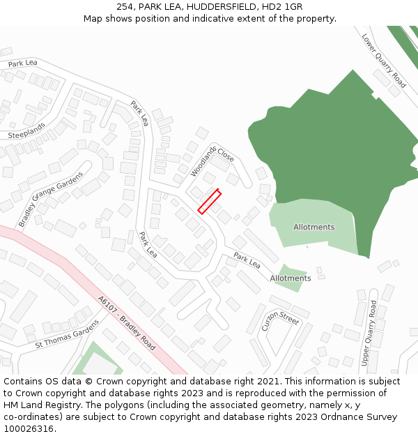 254, PARK LEA, HUDDERSFIELD, HD2 1GR: Location map and indicative extent of plot