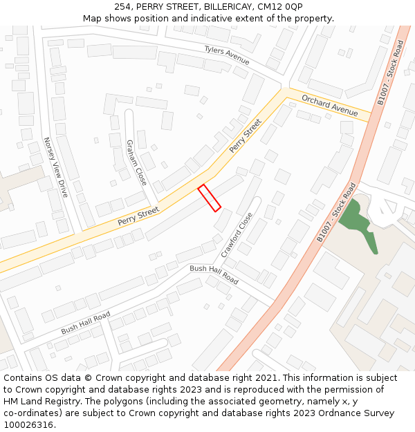 254, PERRY STREET, BILLERICAY, CM12 0QP: Location map and indicative extent of plot
