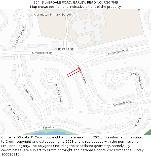 254, SILVERDALE ROAD, EARLEY, READING, RG6 7NB: Location map and indicative extent of plot