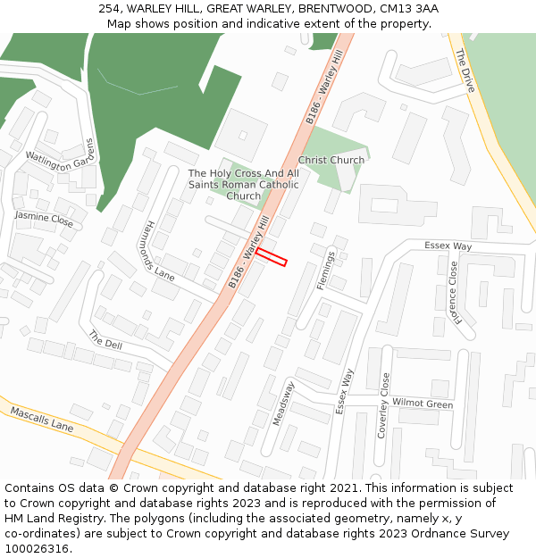 254, WARLEY HILL, GREAT WARLEY, BRENTWOOD, CM13 3AA: Location map and indicative extent of plot