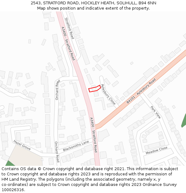 2543, STRATFORD ROAD, HOCKLEY HEATH, SOLIHULL, B94 6NN: Location map and indicative extent of plot