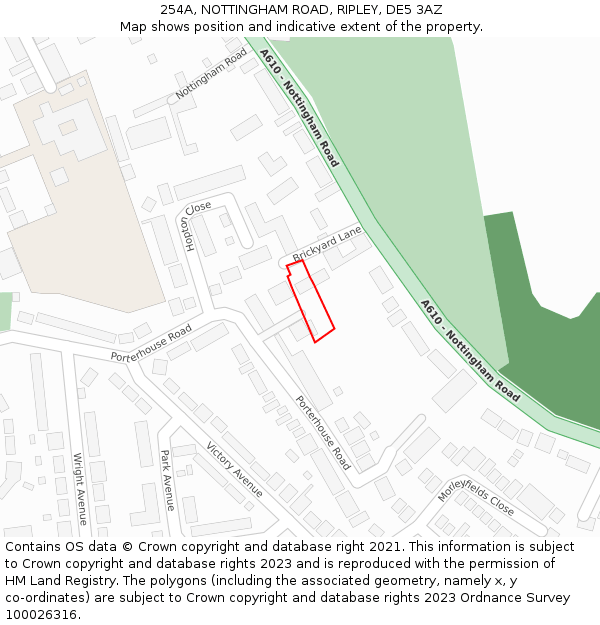 254A, NOTTINGHAM ROAD, RIPLEY, DE5 3AZ: Location map and indicative extent of plot