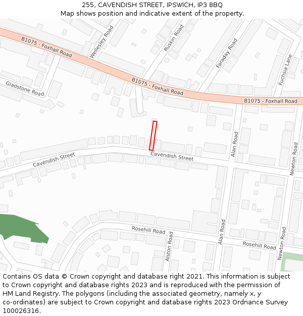 255, CAVENDISH STREET, IPSWICH, IP3 8BQ: Location map and indicative extent of plot