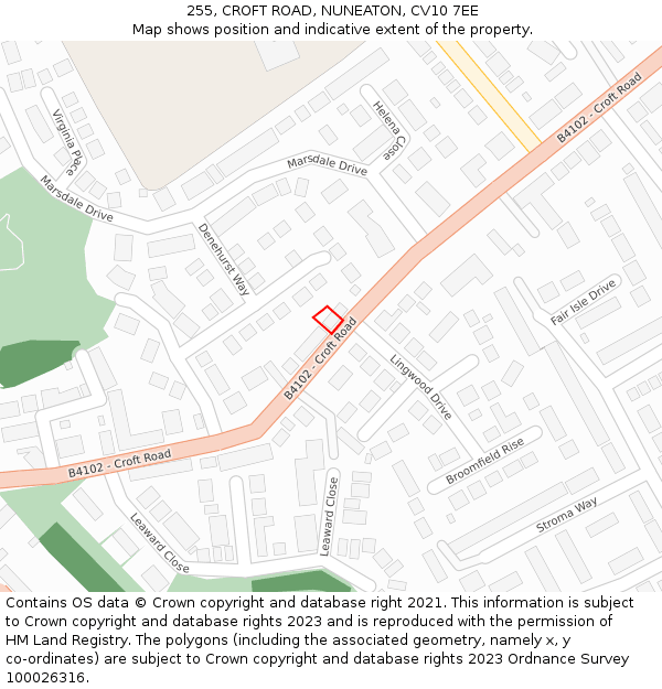 255, CROFT ROAD, NUNEATON, CV10 7EE: Location map and indicative extent of plot
