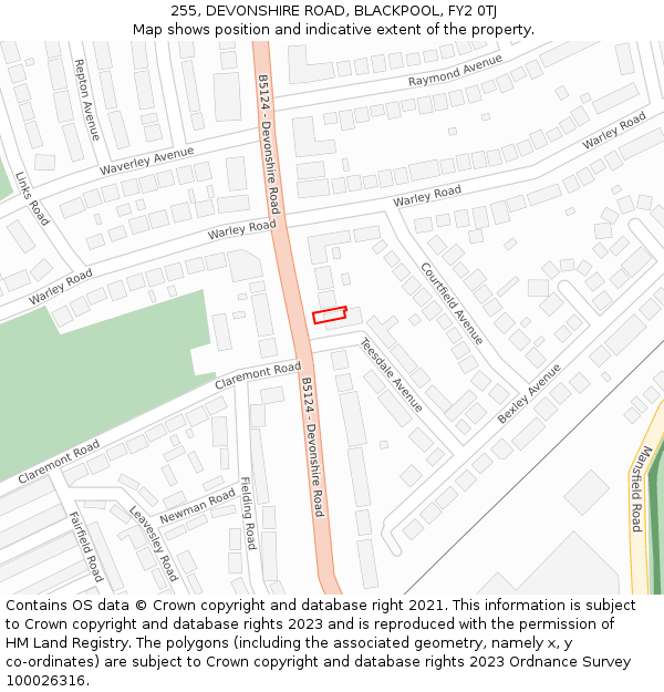 255, DEVONSHIRE ROAD, BLACKPOOL, FY2 0TJ: Location map and indicative extent of plot