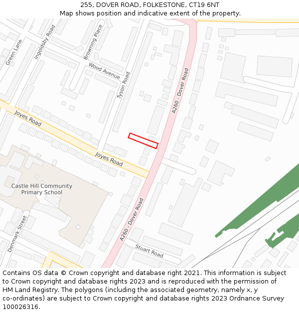 255, DOVER ROAD, FOLKESTONE, CT19 6NT: Location map and indicative extent of plot