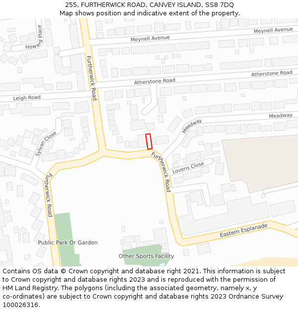 255, FURTHERWICK ROAD, CANVEY ISLAND, SS8 7DQ: Location map and indicative extent of plot