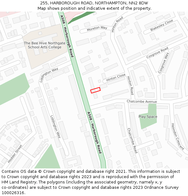 255, HARBOROUGH ROAD, NORTHAMPTON, NN2 8DW: Location map and indicative extent of plot