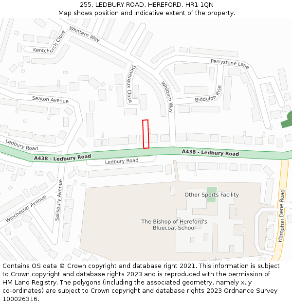 255, LEDBURY ROAD, HEREFORD, HR1 1QN: Location map and indicative extent of plot