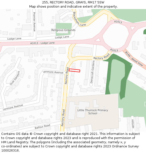 255, RECTORY ROAD, GRAYS, RM17 5SW: Location map and indicative extent of plot