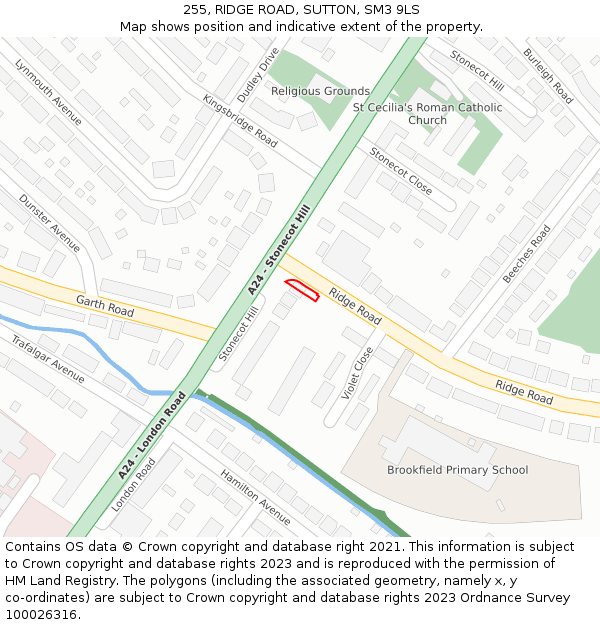 255, RIDGE ROAD, SUTTON, SM3 9LS: Location map and indicative extent of plot