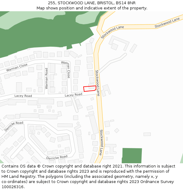 255, STOCKWOOD LANE, BRISTOL, BS14 8NR: Location map and indicative extent of plot