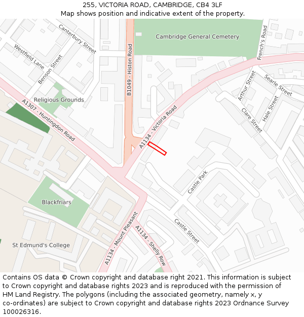 255, VICTORIA ROAD, CAMBRIDGE, CB4 3LF: Location map and indicative extent of plot