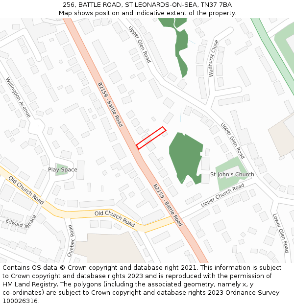 256, BATTLE ROAD, ST LEONARDS-ON-SEA, TN37 7BA: Location map and indicative extent of plot
