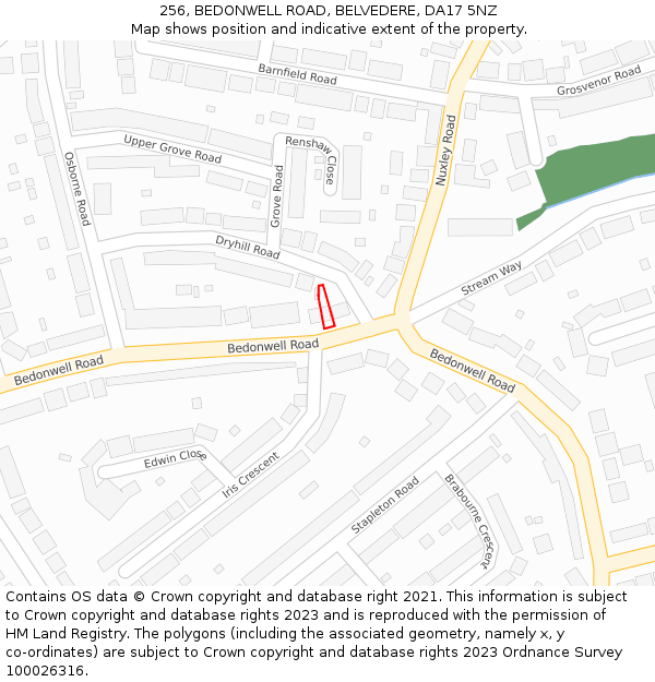 256, BEDONWELL ROAD, BELVEDERE, DA17 5NZ: Location map and indicative extent of plot