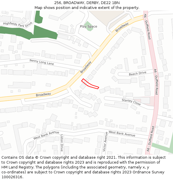 256, BROADWAY, DERBY, DE22 1BN: Location map and indicative extent of plot
