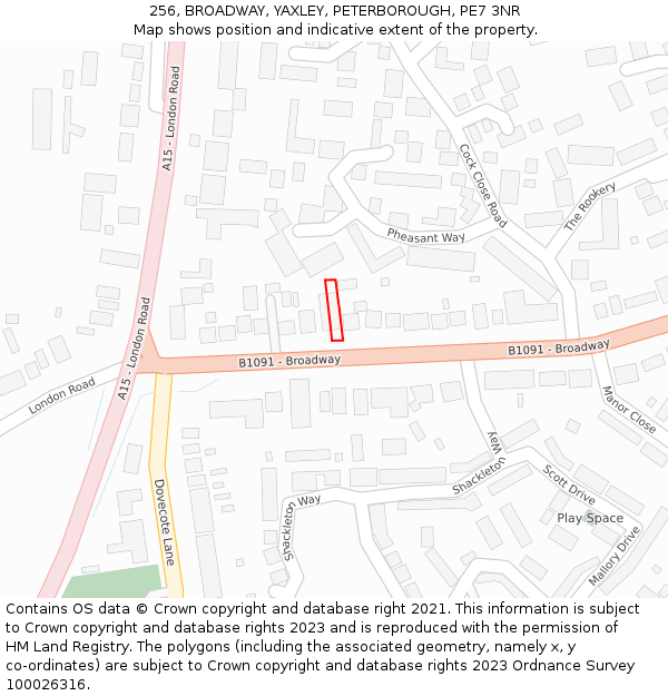 256, BROADWAY, YAXLEY, PETERBOROUGH, PE7 3NR: Location map and indicative extent of plot