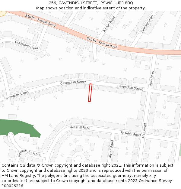 256, CAVENDISH STREET, IPSWICH, IP3 8BQ: Location map and indicative extent of plot