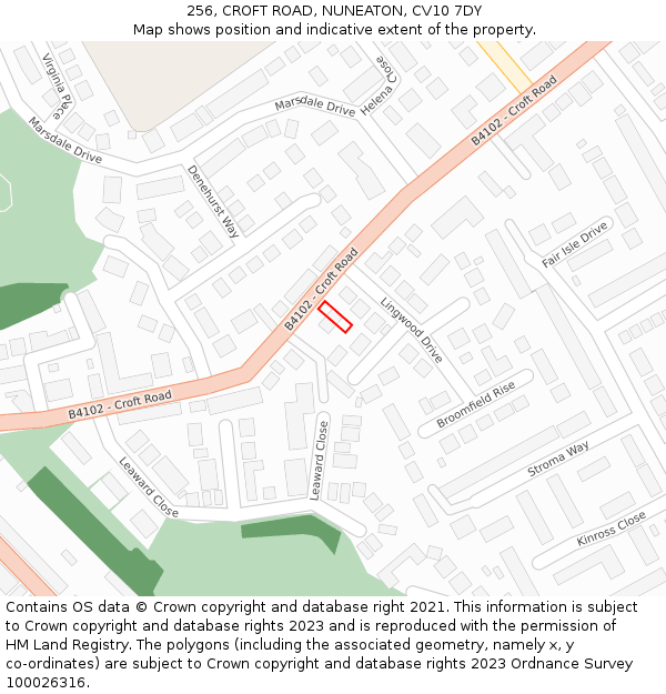 256, CROFT ROAD, NUNEATON, CV10 7DY: Location map and indicative extent of plot