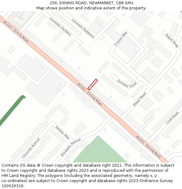 256, EXNING ROAD, NEWMARKET, CB8 0AN: Location map and indicative extent of plot