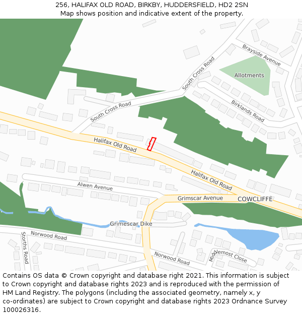 256, HALIFAX OLD ROAD, BIRKBY, HUDDERSFIELD, HD2 2SN: Location map and indicative extent of plot