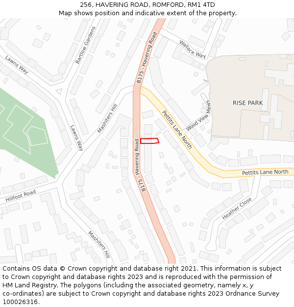 256, HAVERING ROAD, ROMFORD, RM1 4TD: Location map and indicative extent of plot