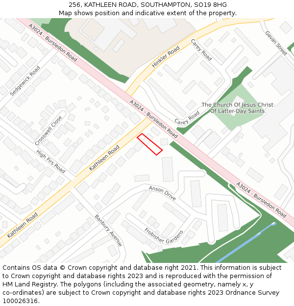 256, KATHLEEN ROAD, SOUTHAMPTON, SO19 8HG: Location map and indicative extent of plot