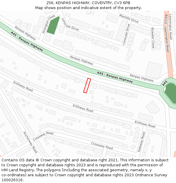 256, KENPAS HIGHWAY, COVENTRY, CV3 6PB: Location map and indicative extent of plot