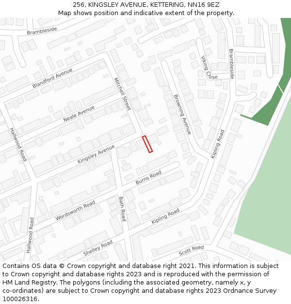 256, KINGSLEY AVENUE, KETTERING, NN16 9EZ: Location map and indicative extent of plot