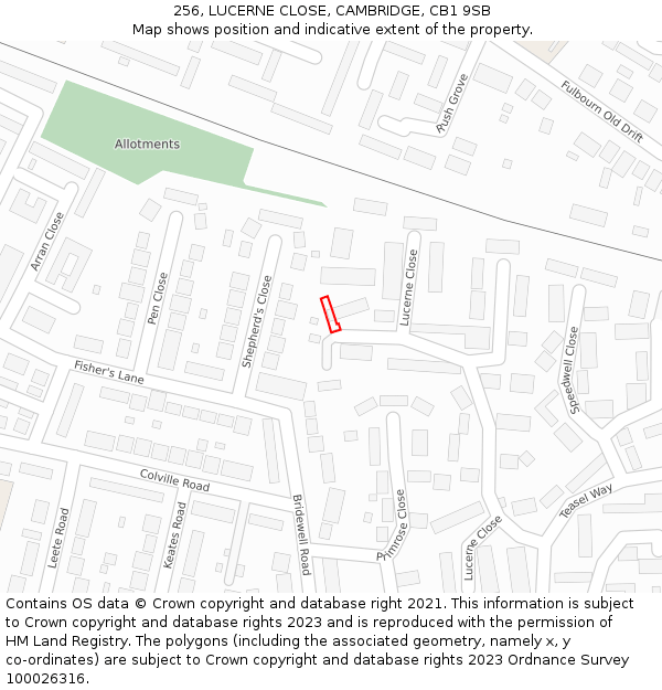 256, LUCERNE CLOSE, CAMBRIDGE, CB1 9SB: Location map and indicative extent of plot