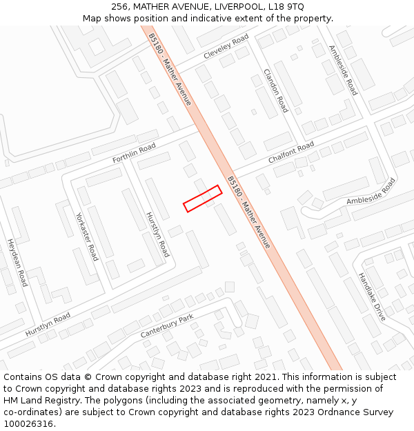 256, MATHER AVENUE, LIVERPOOL, L18 9TQ: Location map and indicative extent of plot