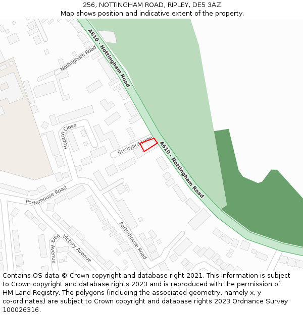 256, NOTTINGHAM ROAD, RIPLEY, DE5 3AZ: Location map and indicative extent of plot