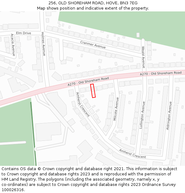 256, OLD SHOREHAM ROAD, HOVE, BN3 7EG: Location map and indicative extent of plot