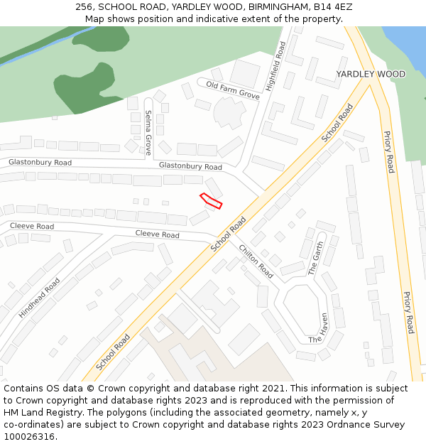 256, SCHOOL ROAD, YARDLEY WOOD, BIRMINGHAM, B14 4EZ: Location map and indicative extent of plot