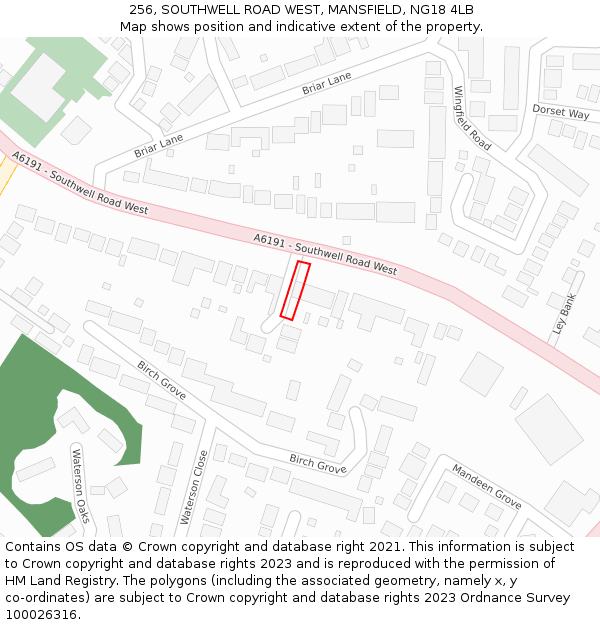 256, SOUTHWELL ROAD WEST, MANSFIELD, NG18 4LB: Location map and indicative extent of plot