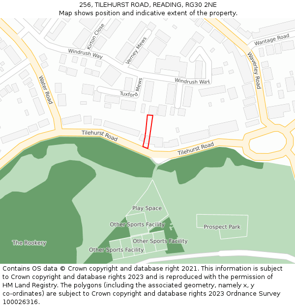 256, TILEHURST ROAD, READING, RG30 2NE: Location map and indicative extent of plot