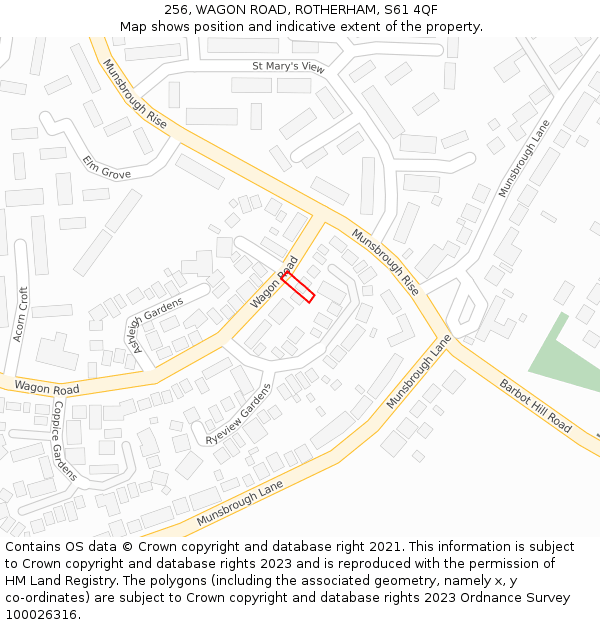 256, WAGON ROAD, ROTHERHAM, S61 4QF: Location map and indicative extent of plot