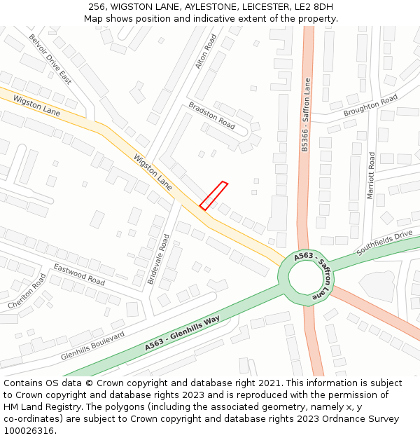 256, WIGSTON LANE, AYLESTONE, LEICESTER, LE2 8DH: Location map and indicative extent of plot