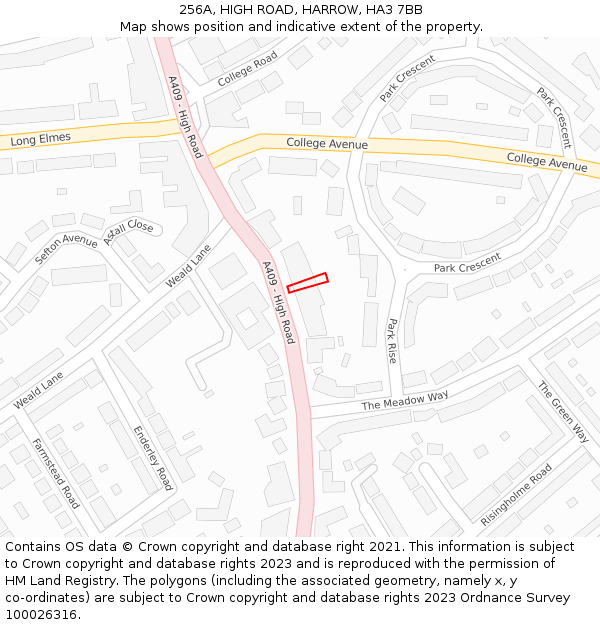 256A, HIGH ROAD, HARROW, HA3 7BB: Location map and indicative extent of plot