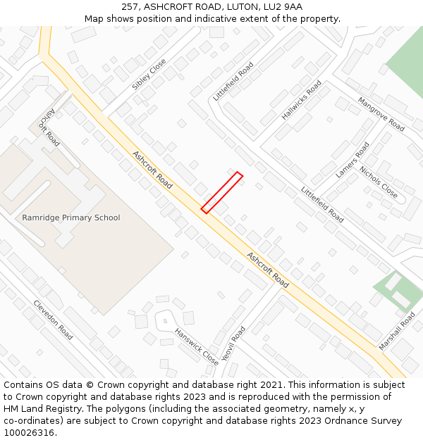 257, ASHCROFT ROAD, LUTON, LU2 9AA: Location map and indicative extent of plot