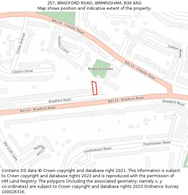 257, BRADFORD ROAD, BIRMINGHAM, B36 9AG: Location map and indicative extent of plot