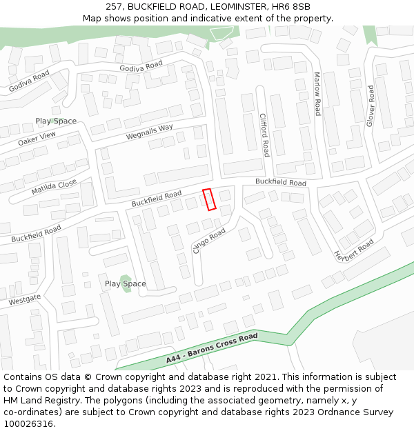257, BUCKFIELD ROAD, LEOMINSTER, HR6 8SB: Location map and indicative extent of plot